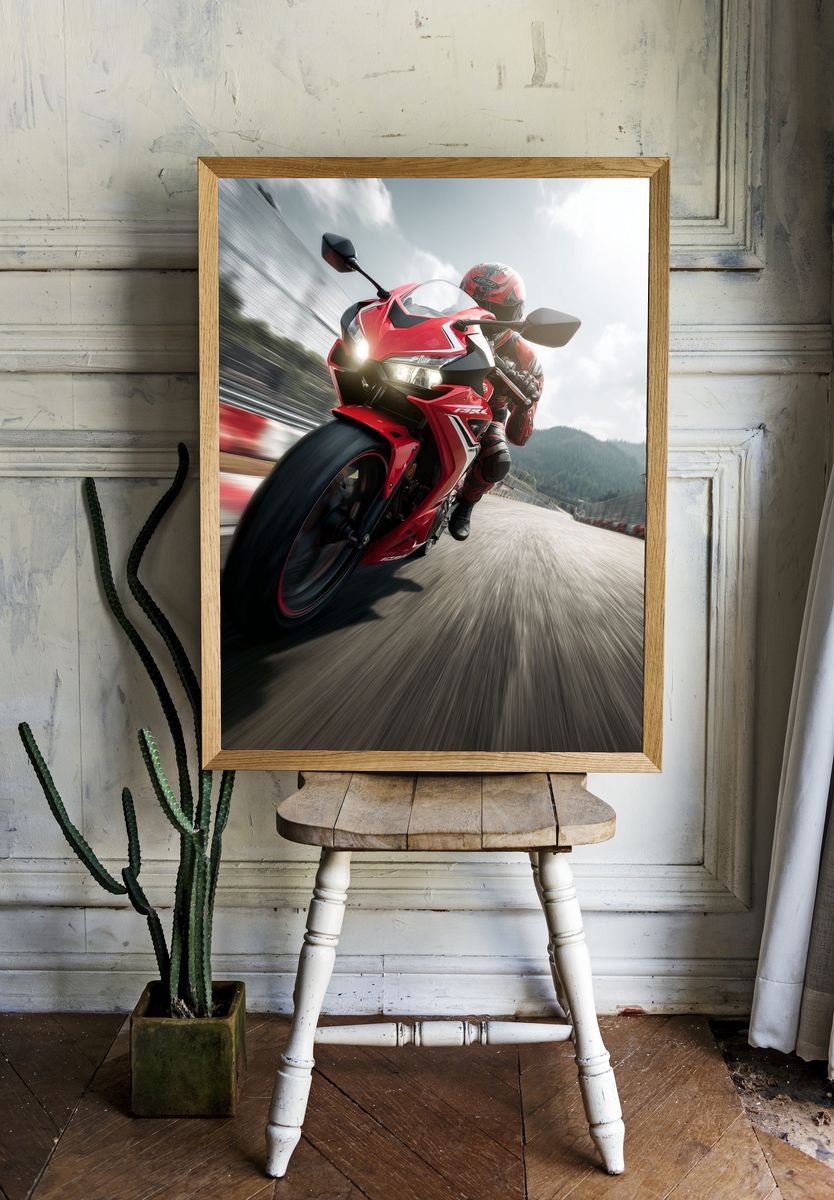 Red Sport Motorcycle Action Poster. — room view 1
