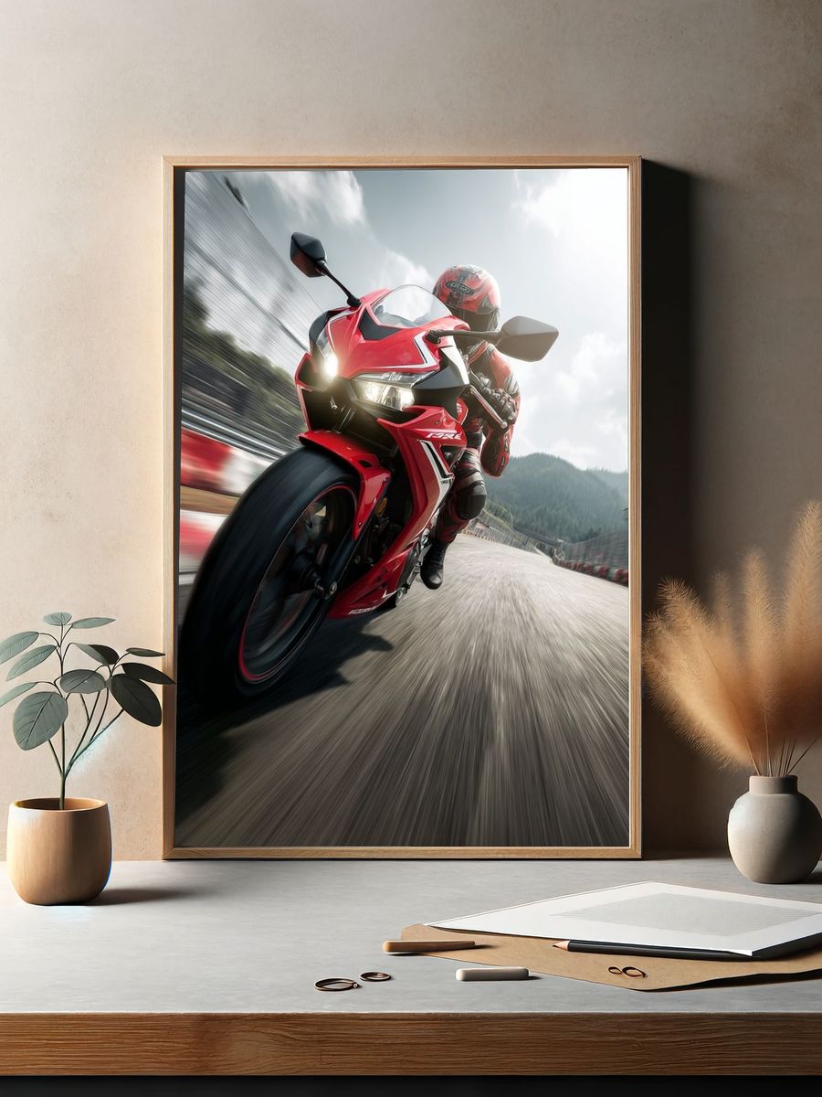 Red Sport Motorcycle Action Poster. — room view 2