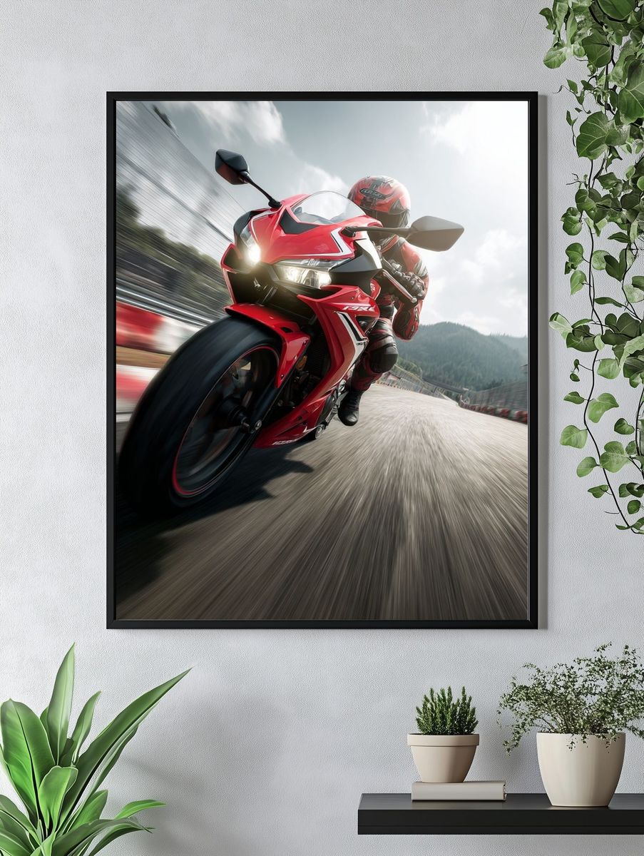 Red Sport Motorcycle Action Poster. — room view 4