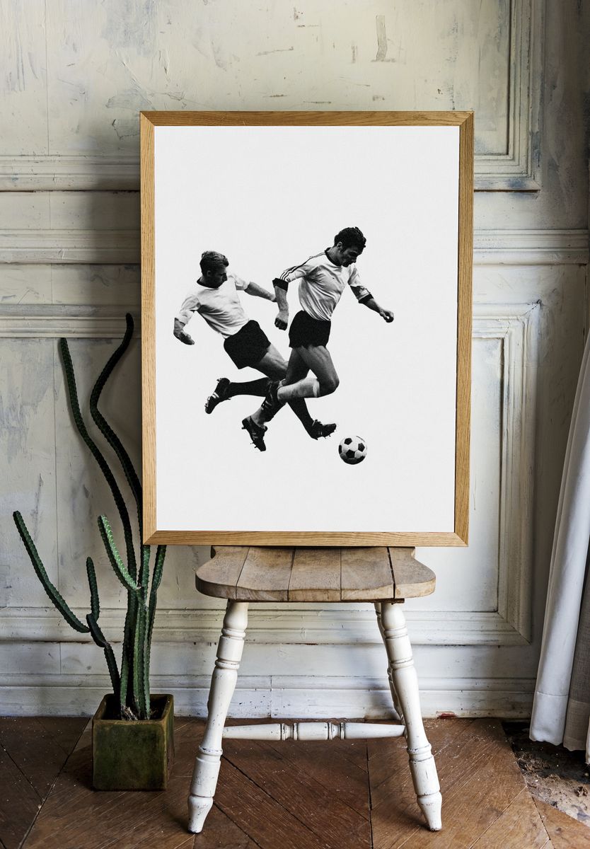 Soccer Players Black-White Poster. room preview