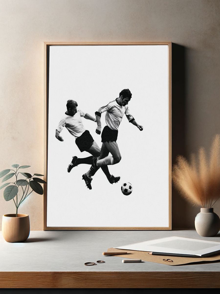 Soccer Players Black-White Poster. — room view 2