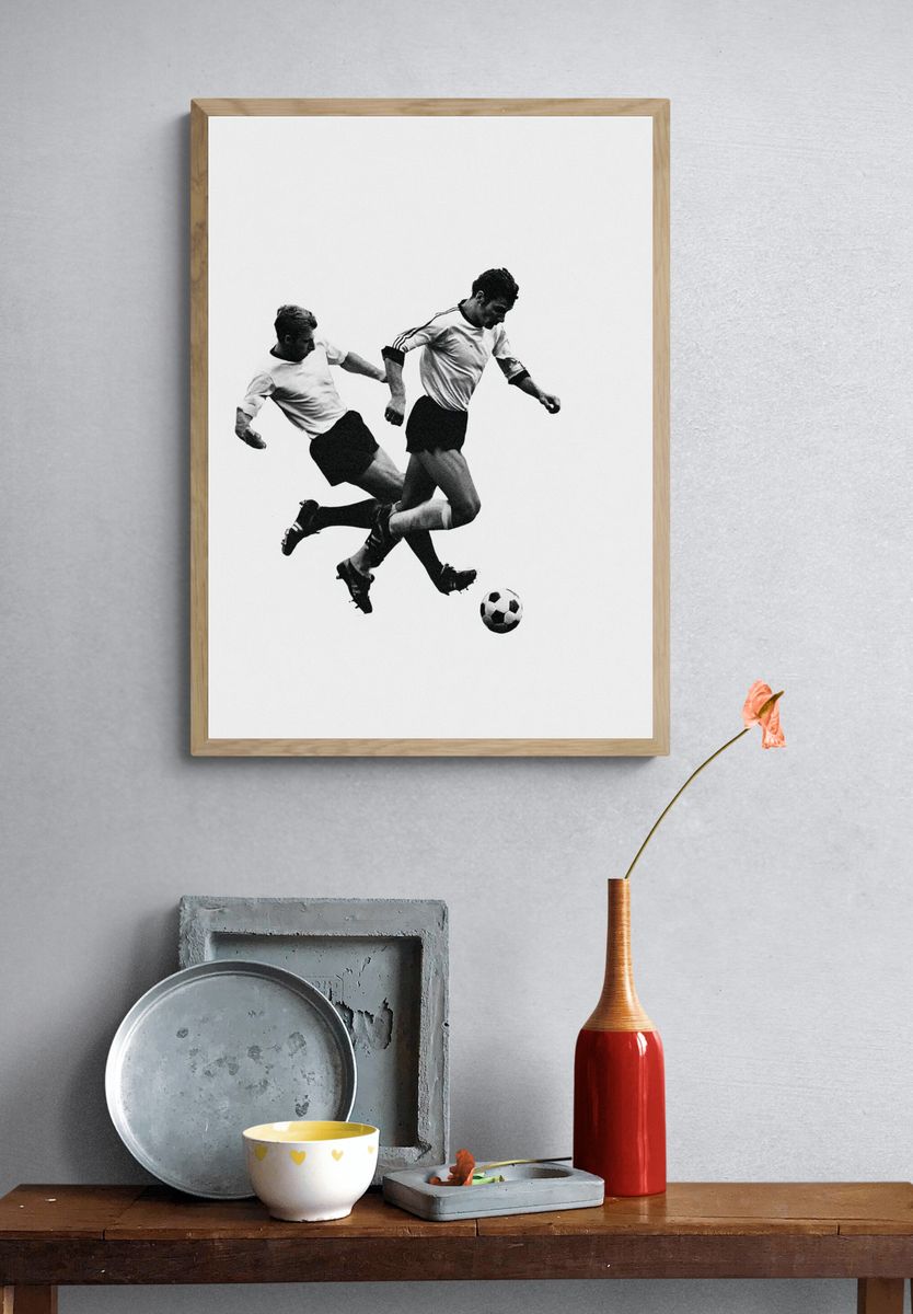 Soccer Players Black-White Poster. — room view 3