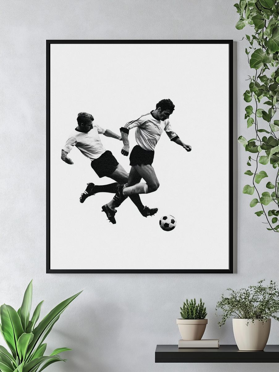 Soccer Players Black-White Poster. — room view 4