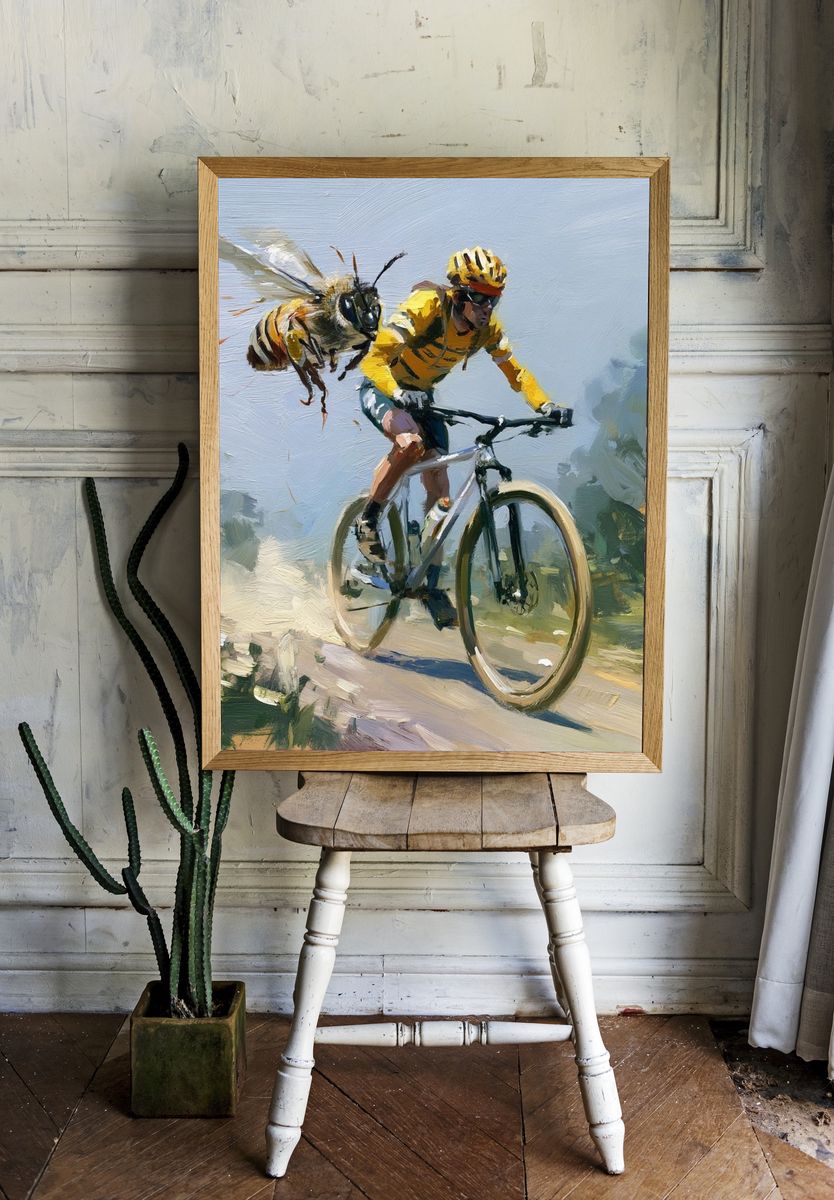 Cyclist and Bee — Sports Print. room preview
