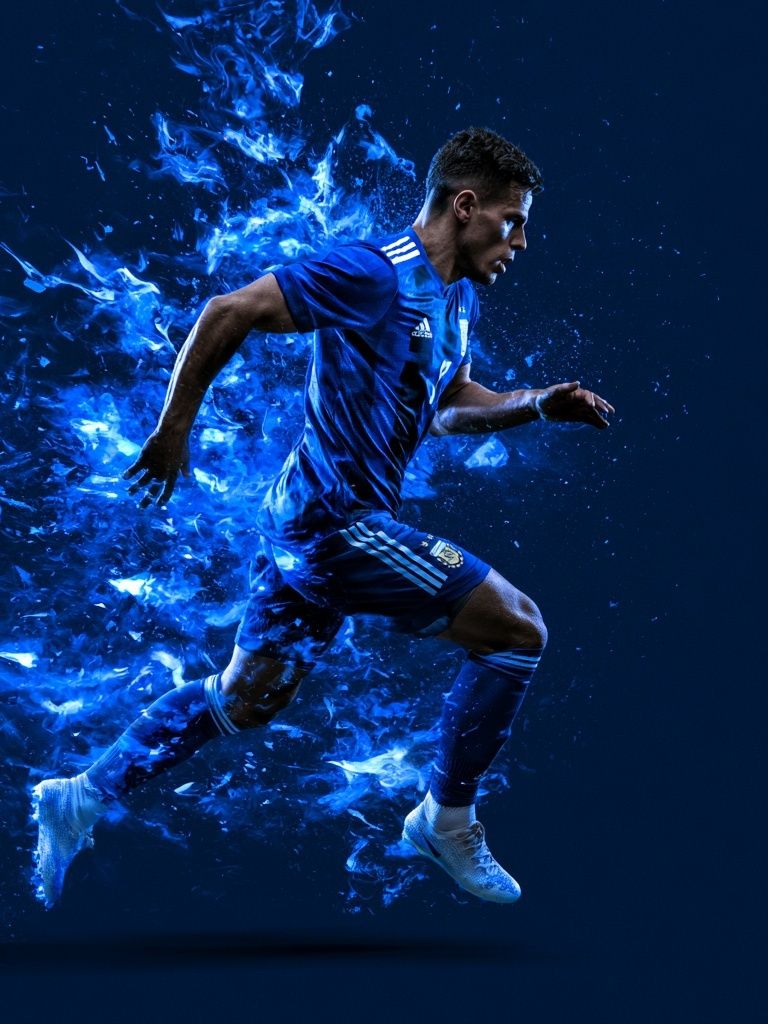 Blue Soccer Player Action Poster. poster detail