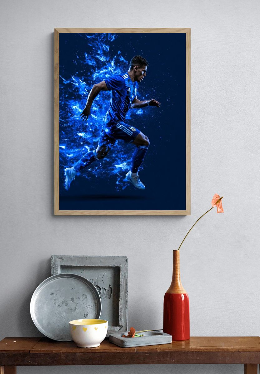 Blue Soccer Player Action Poster. — room view 3