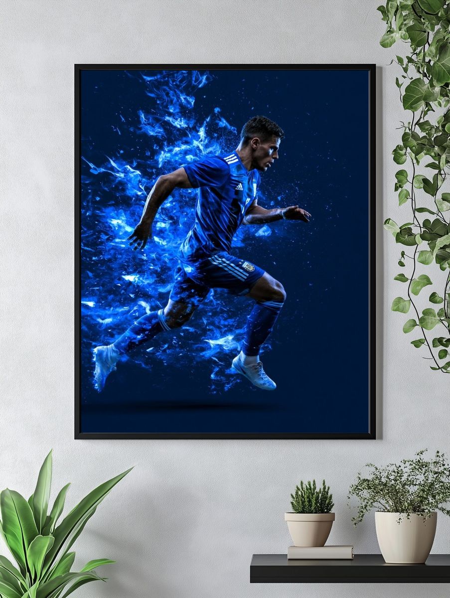 Blue Soccer Player Action Poster. — room view 4