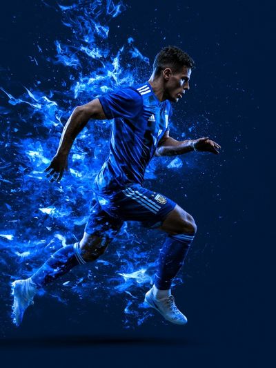 Blue Soccer Player Action Poster. poster print