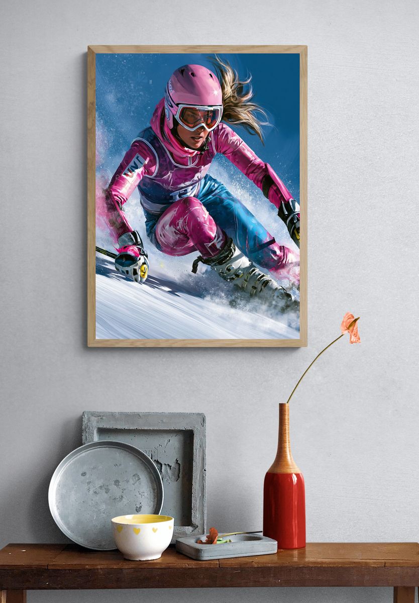 Alpine Ski Racer Illustration Poster. — room view 3