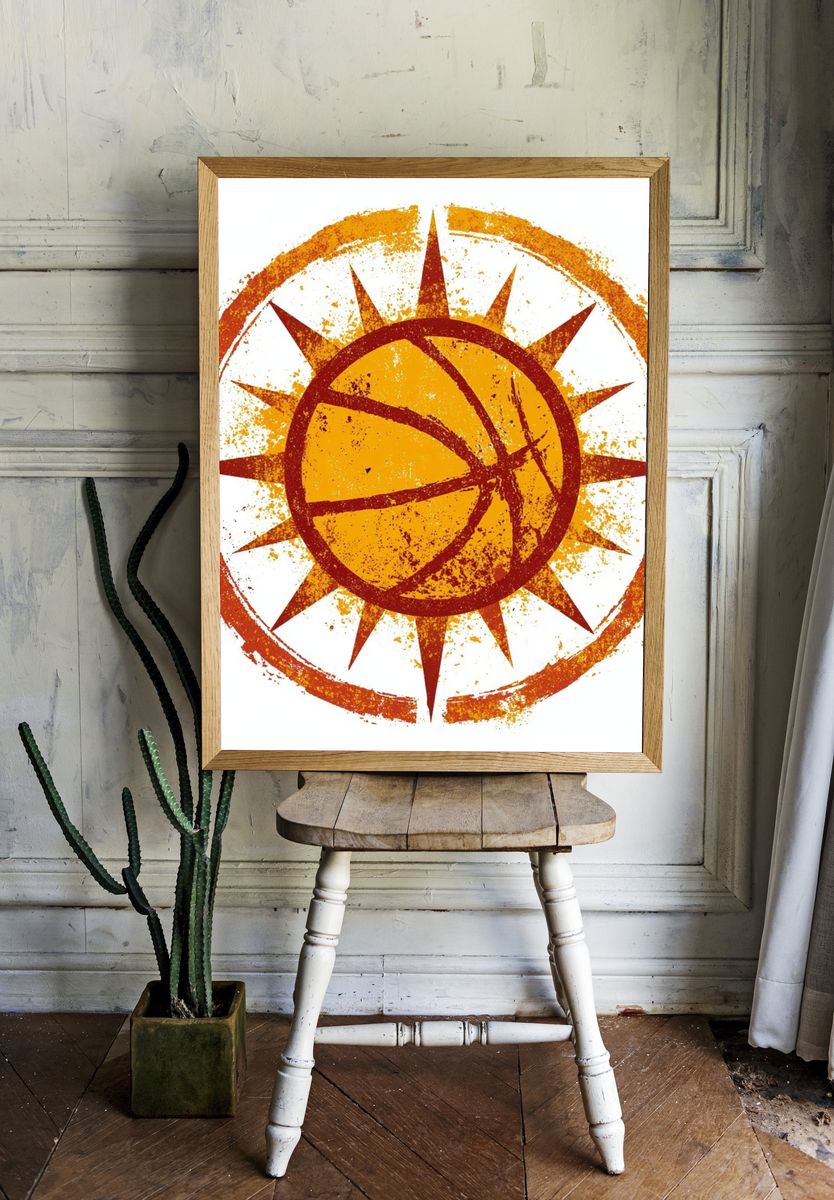 Basketball Sunburst Illustration Poster. room preview