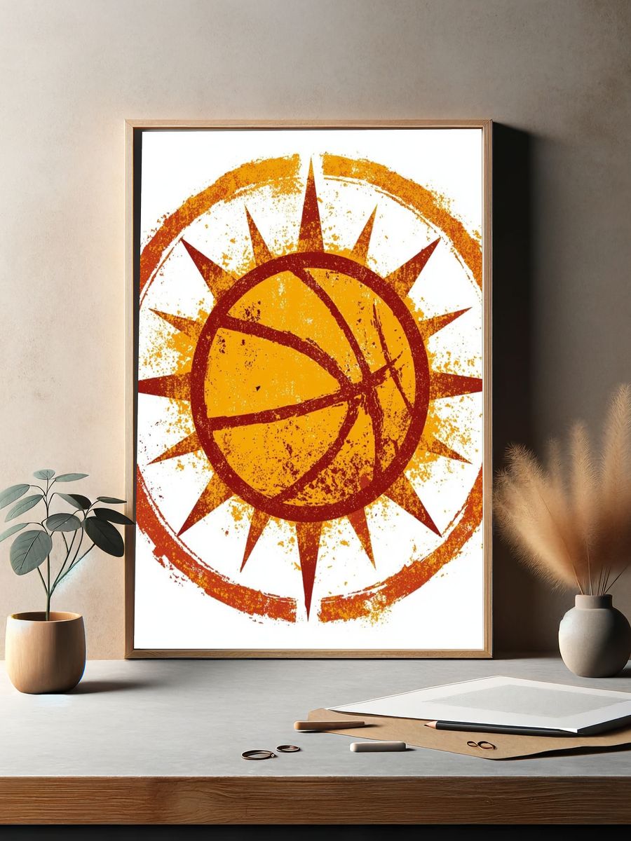 Basketball Sunburst Illustration Poster. — room view 2