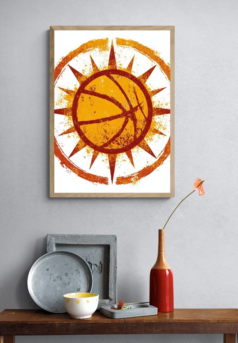 Basketball Sunburst Illustration Poster. — room view 3
