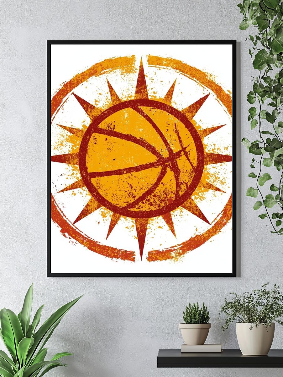 Basketball Sunburst Illustration Poster. — room view 4