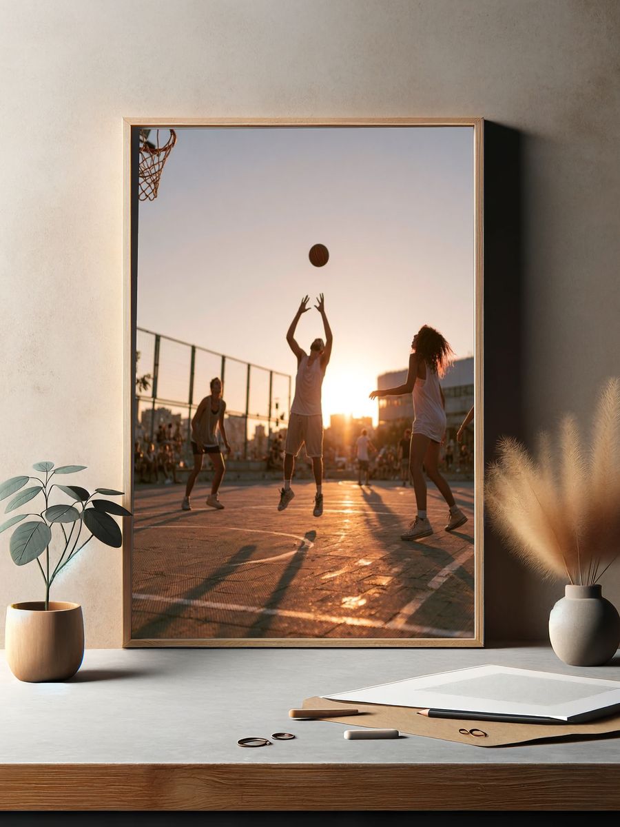 Sunset Street Basketball Photography Poster. — room view 2