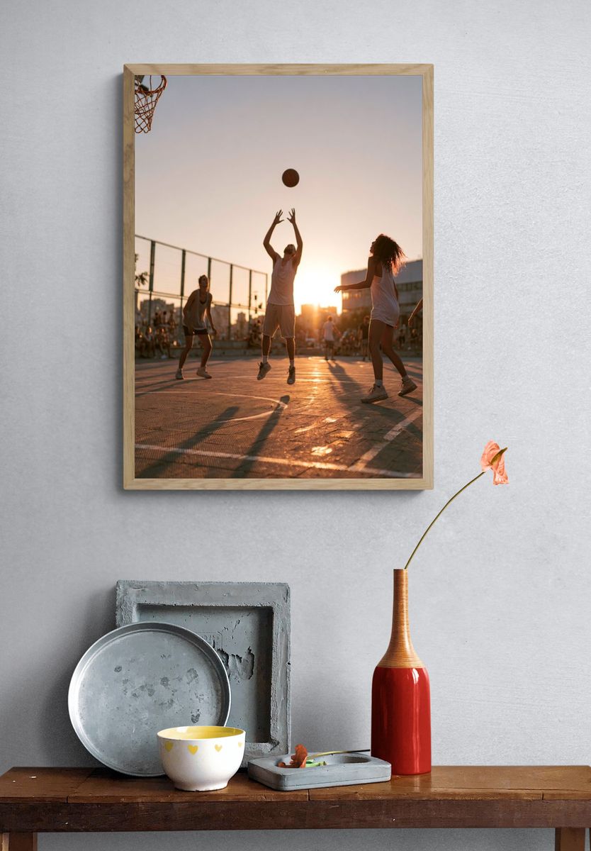 Sunset Street Basketball Photography Poster. — room view 3