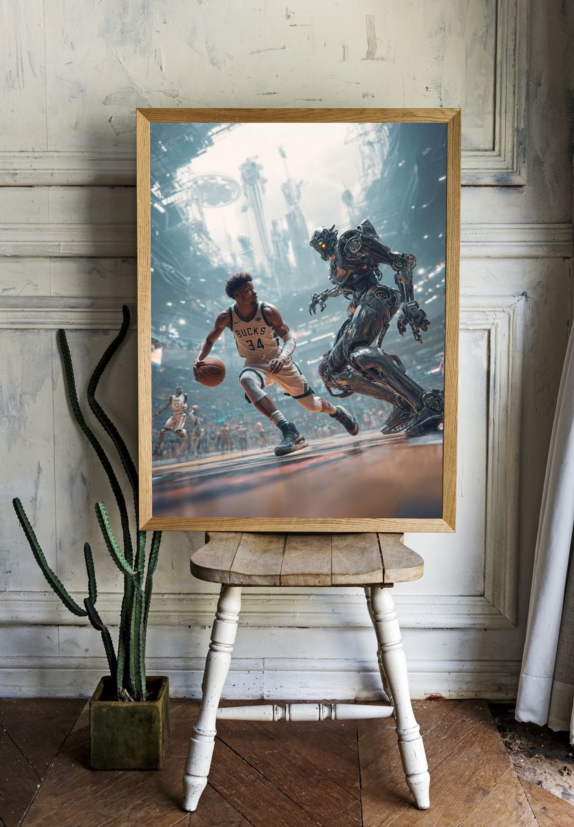 Cyber Basketball Action Poster. room preview
