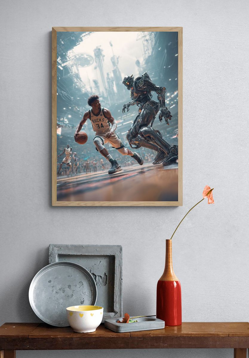 Cyber Basketball Action Poster. — room view 3