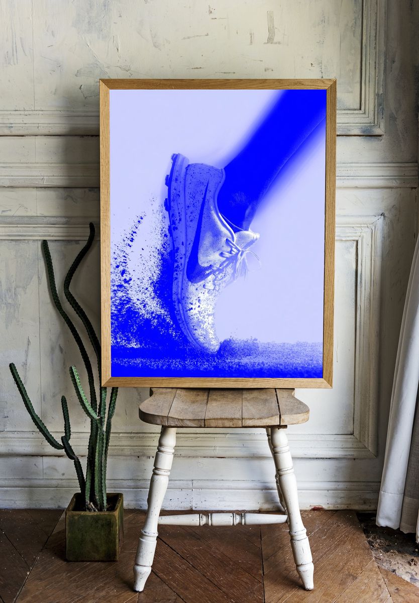 Blue Running Shoe Motion Poster. — room view 1