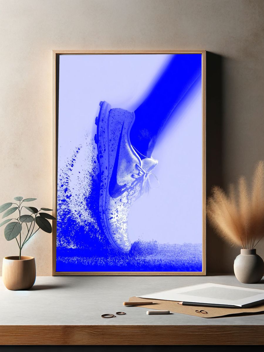 Blue Running Shoe Motion Poster. — room view 2