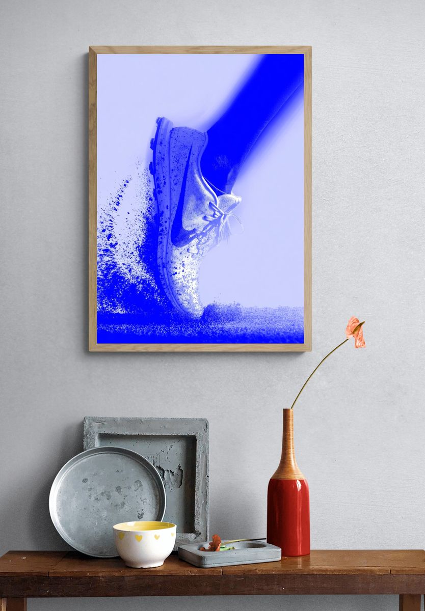 Blue Running Shoe Motion Poster. — room view 3