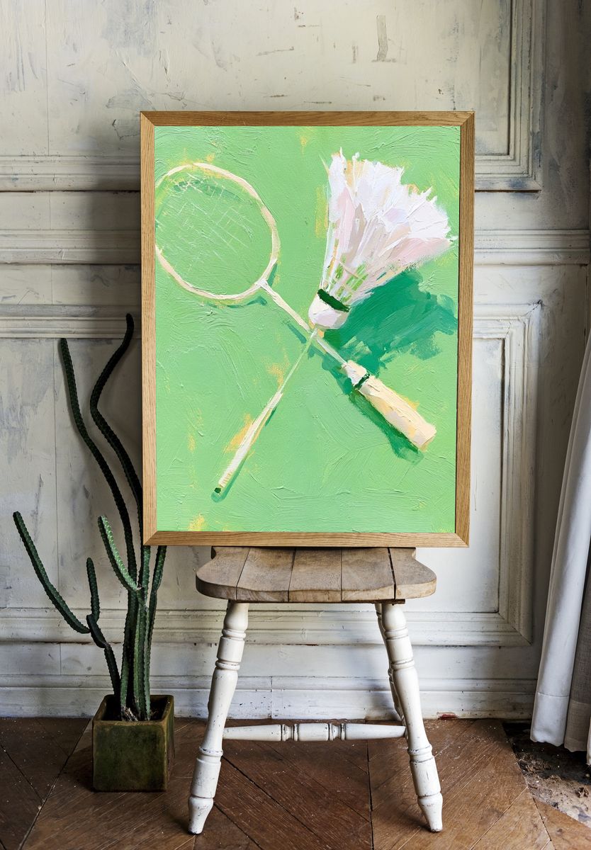Badminton Racket Still Life Print. room preview