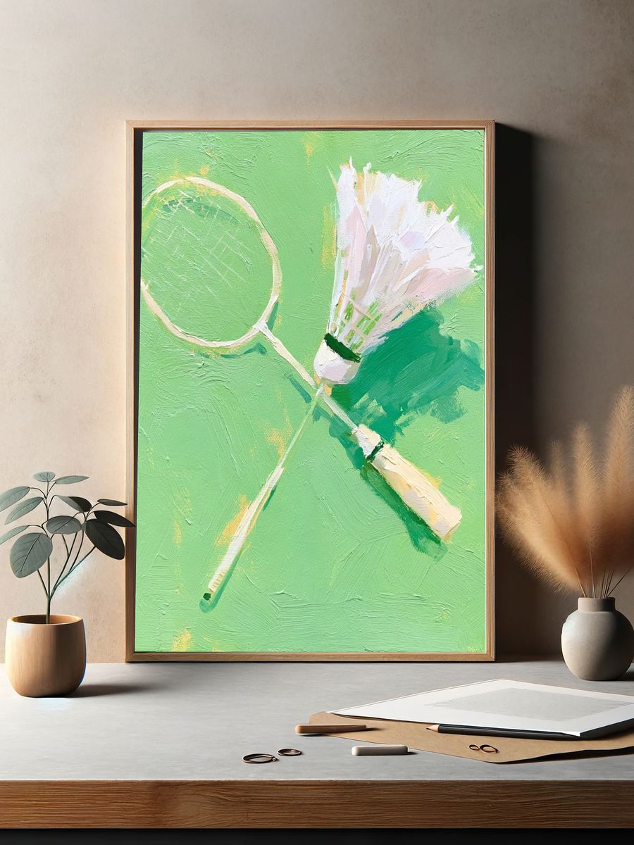 Badminton Racket Still Life Print. — room view 2