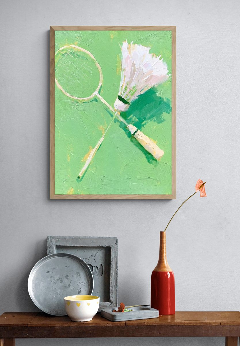 Badminton Racket Still Life Print. — room view 3