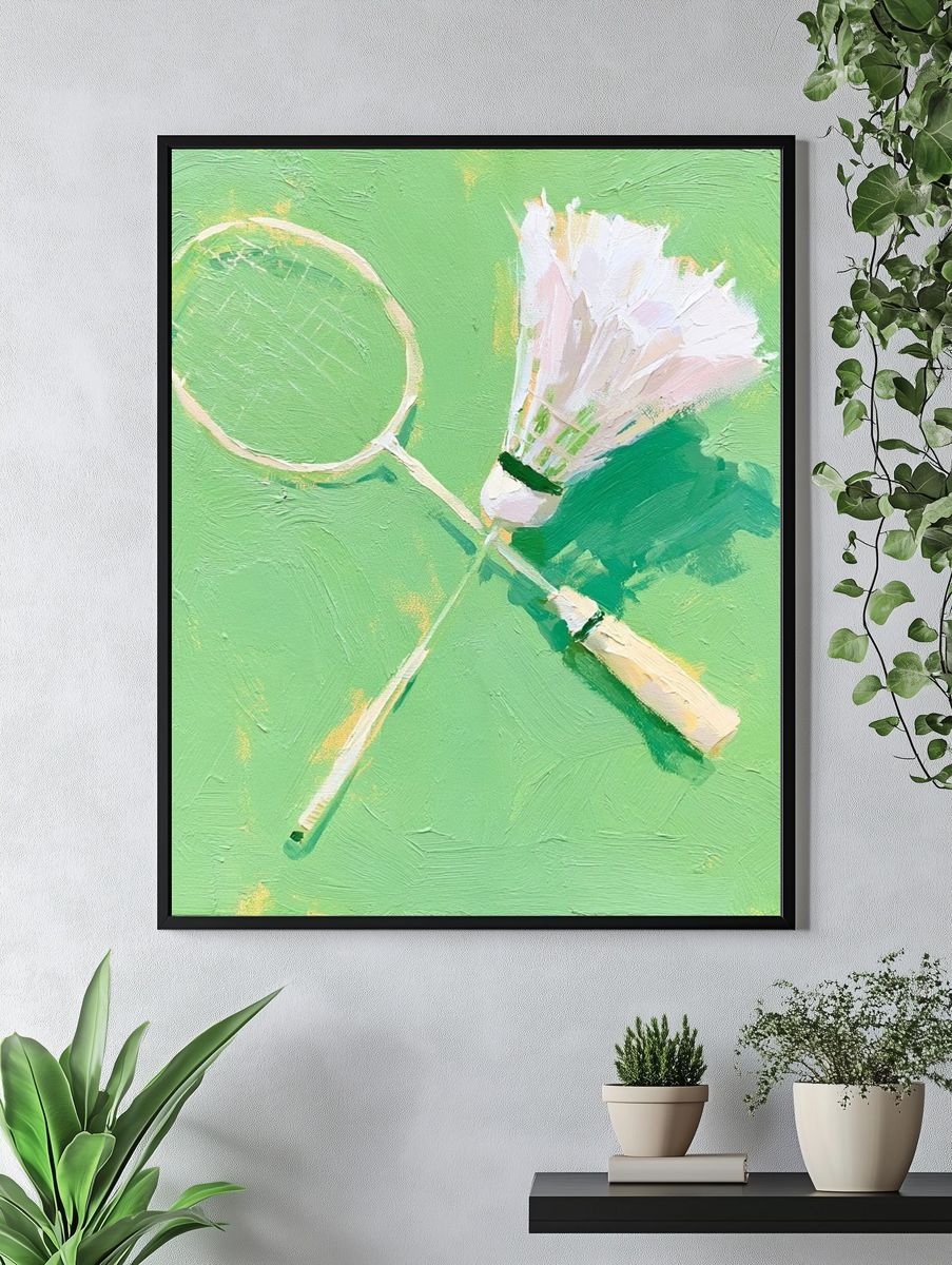 Badminton Racket Still Life Print. — room view 4