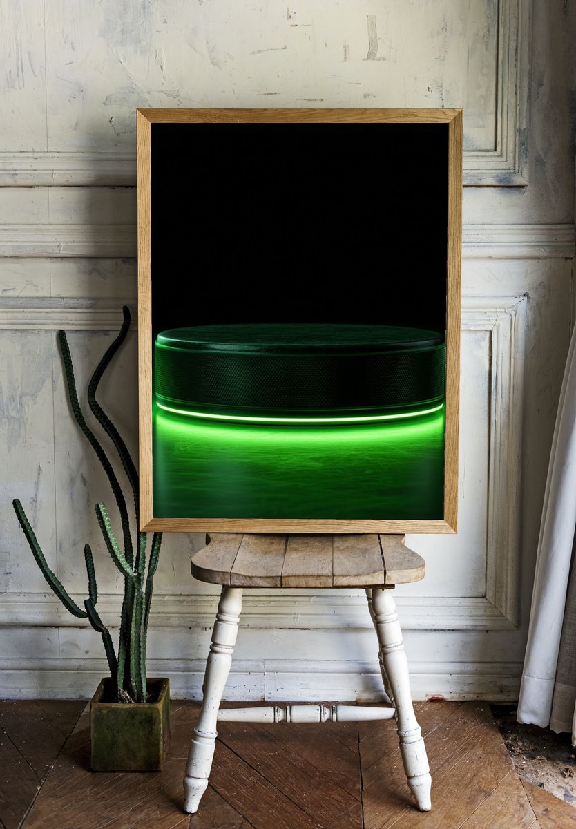 Neon Green Hockey Puck Poster. room preview