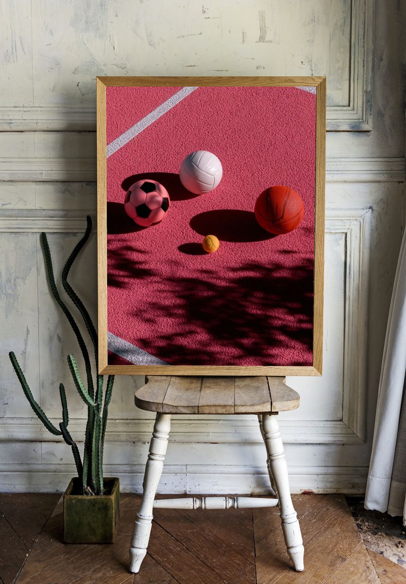 Pink Sports Balls Photography Poster. — room view 1