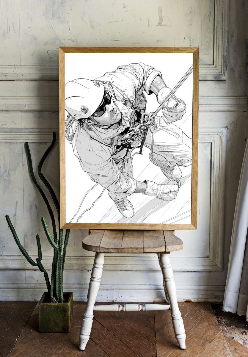 Rock Climber Line Art Poster. room preview