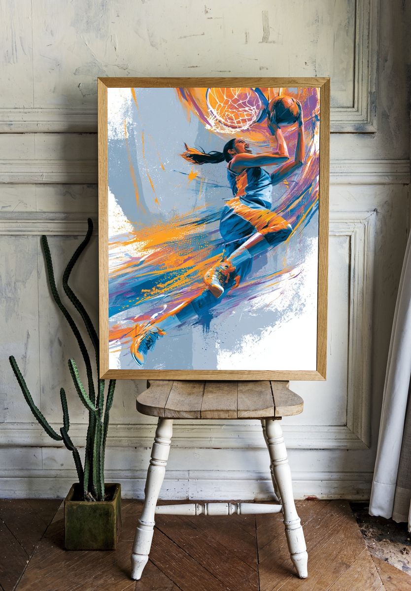 Basketball Slam Illustration Poster. — room view 1