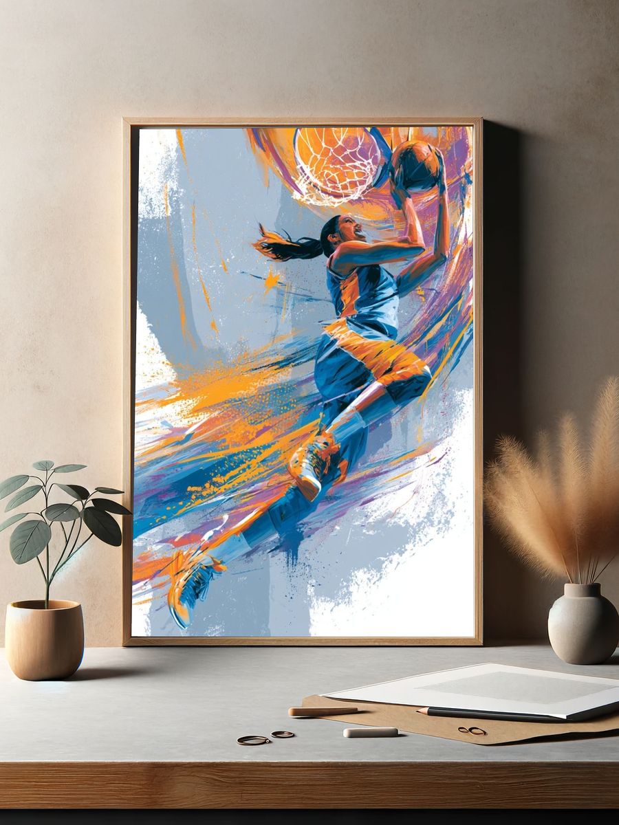 Basketball Slam Illustration Poster. — room view 2