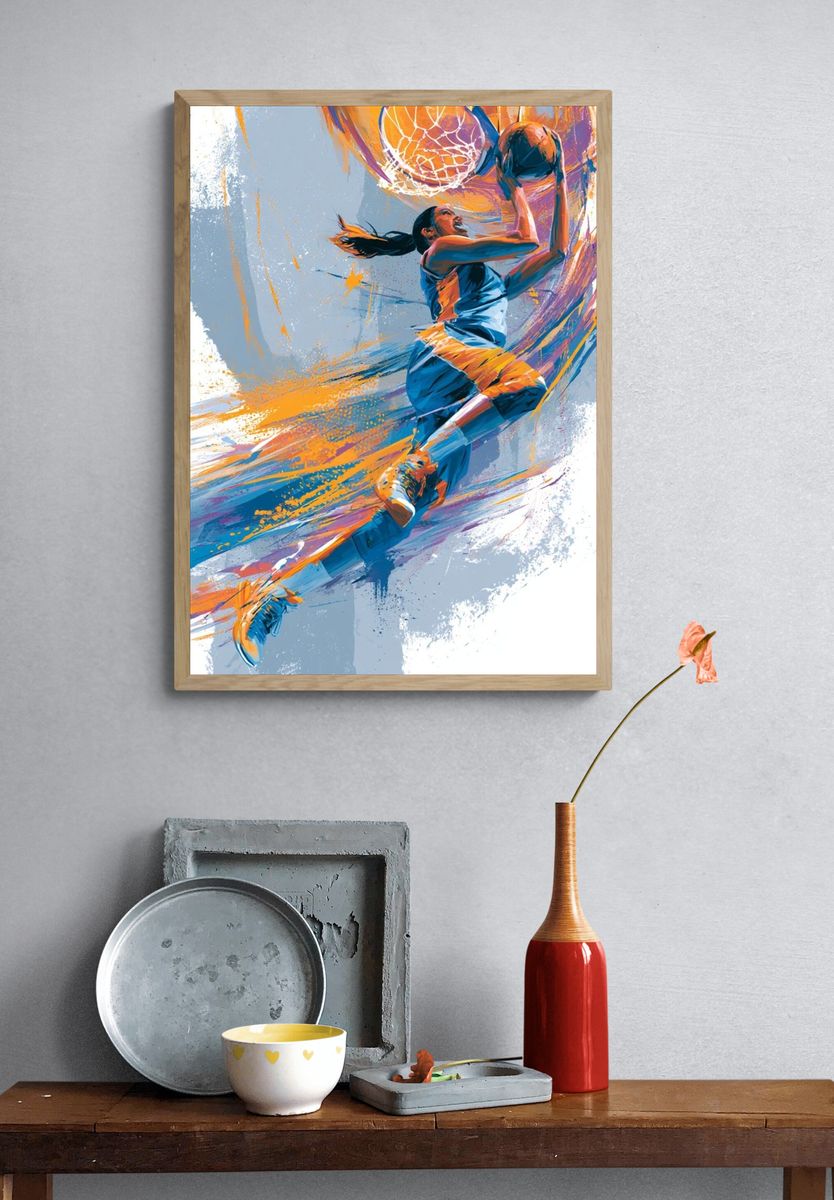 Basketball Slam Illustration Poster. — room view 3