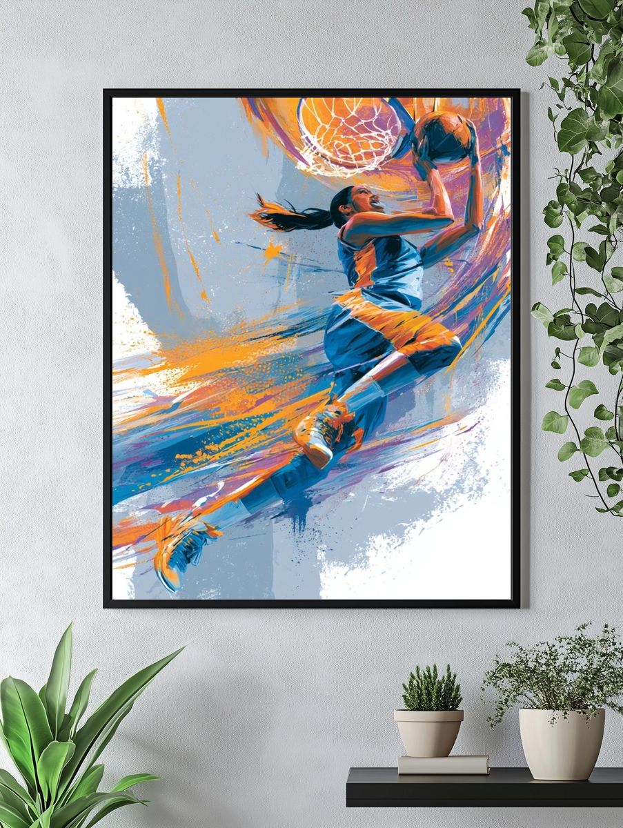 Basketball Slam Illustration Poster. — room view 4
