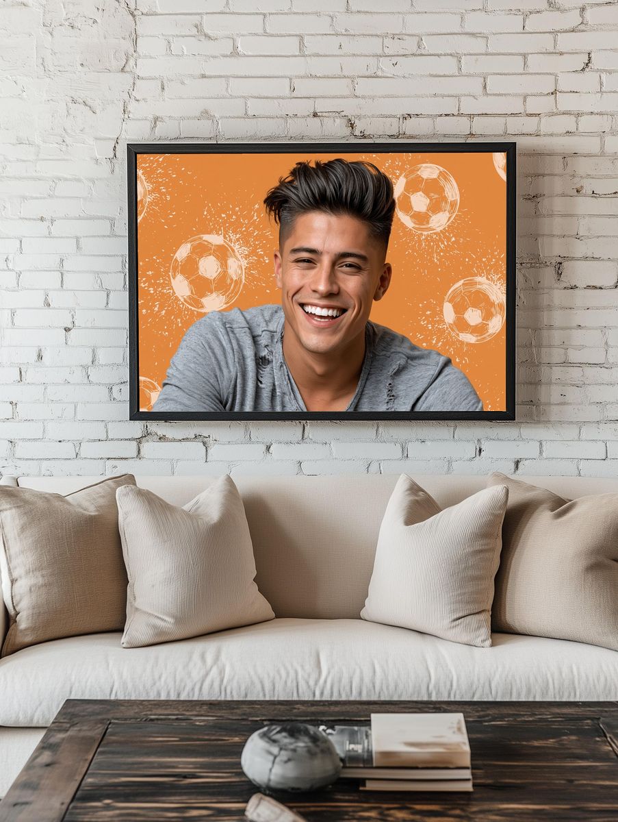 Smiling Soccer Portrait Poster. — room view 1