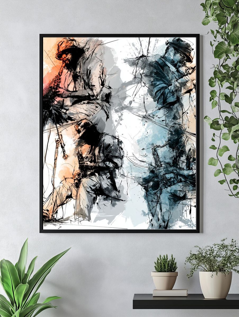 Abstract Hockey Players Print. — room view 4