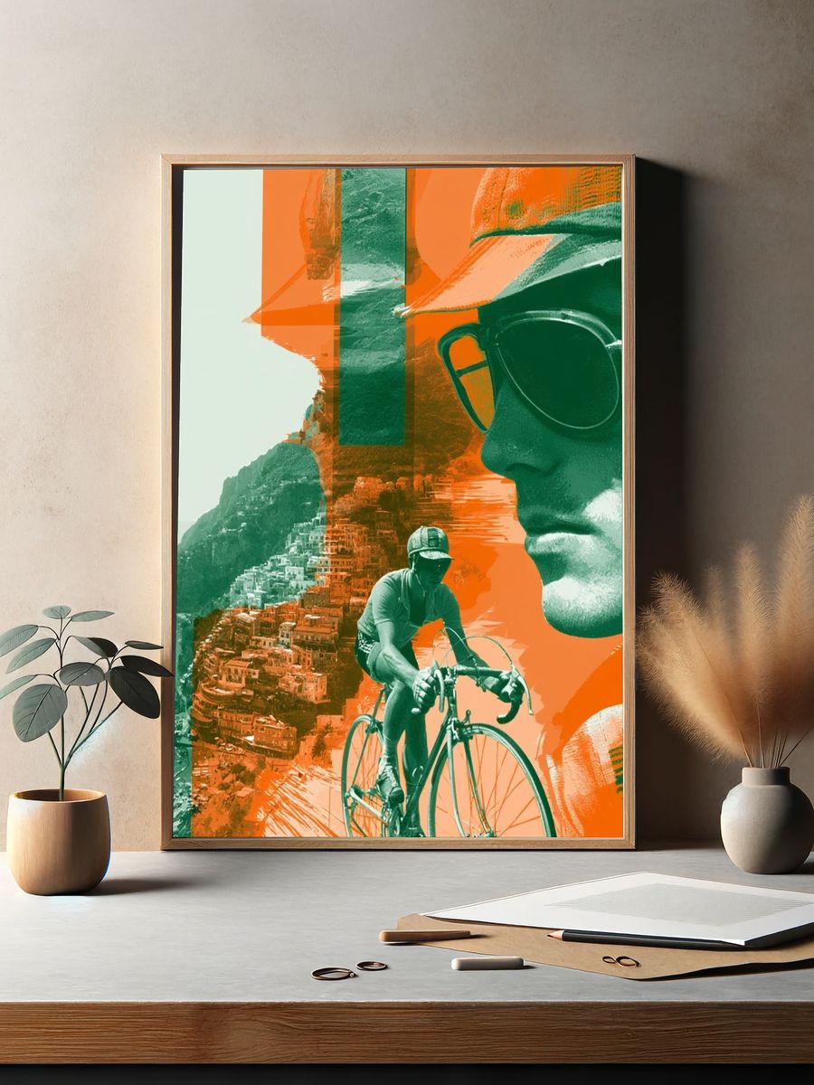 Cyclist Coastal Collage Poster. — room view 2