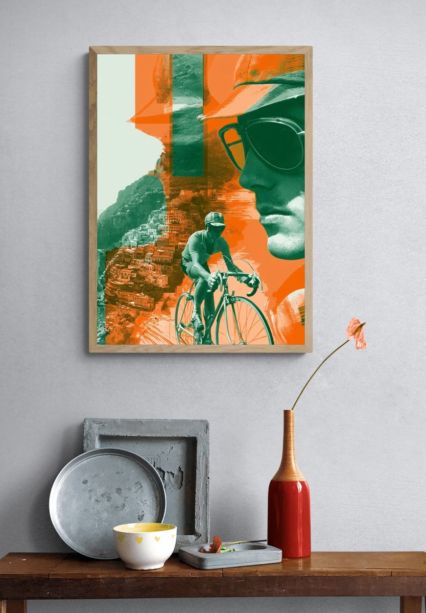 Cyclist Coastal Collage Poster. — room view 3