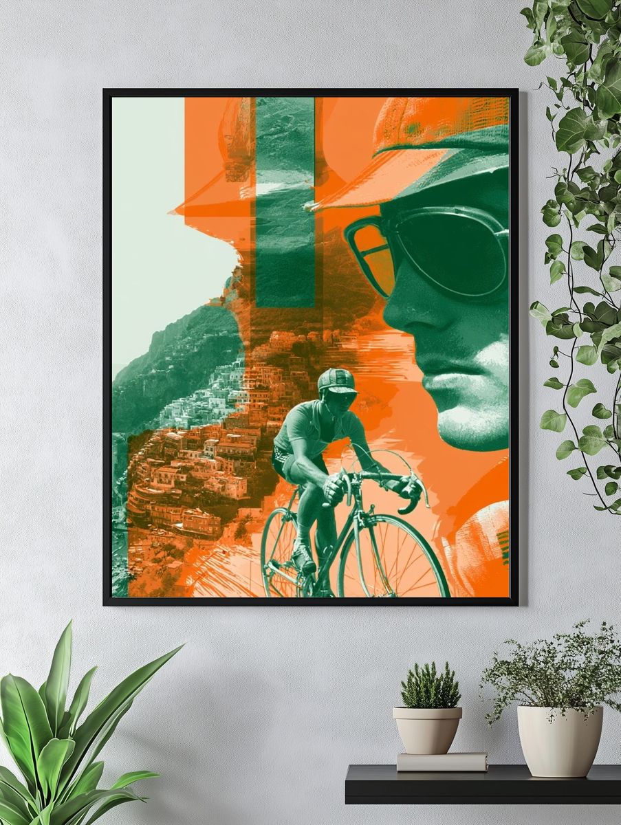 Cyclist Coastal Collage Poster. — room view 4
