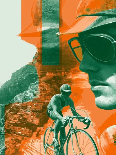 Cyclist Coastal Collage Poster.