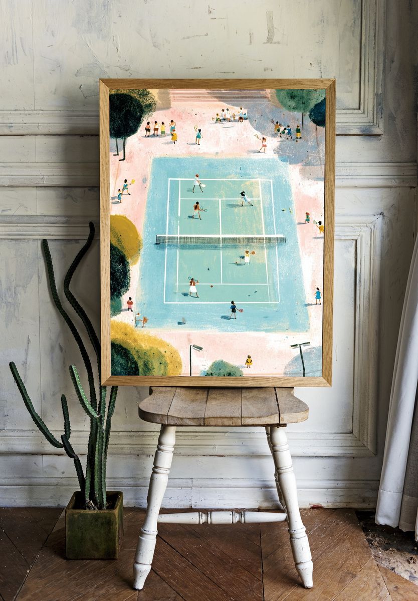 Tennis Court Watercolor Poster. — room view 1