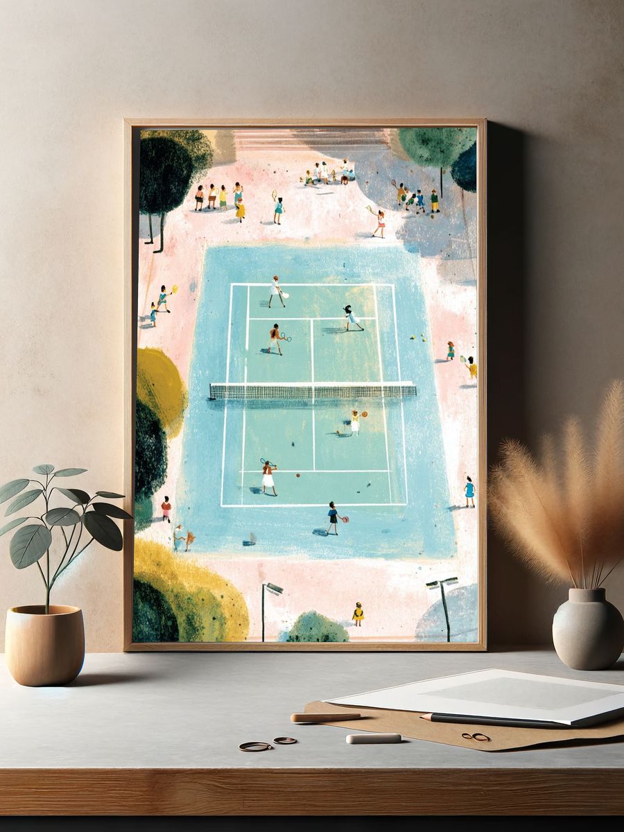 Tennis Court Watercolor Poster. — room view 2
