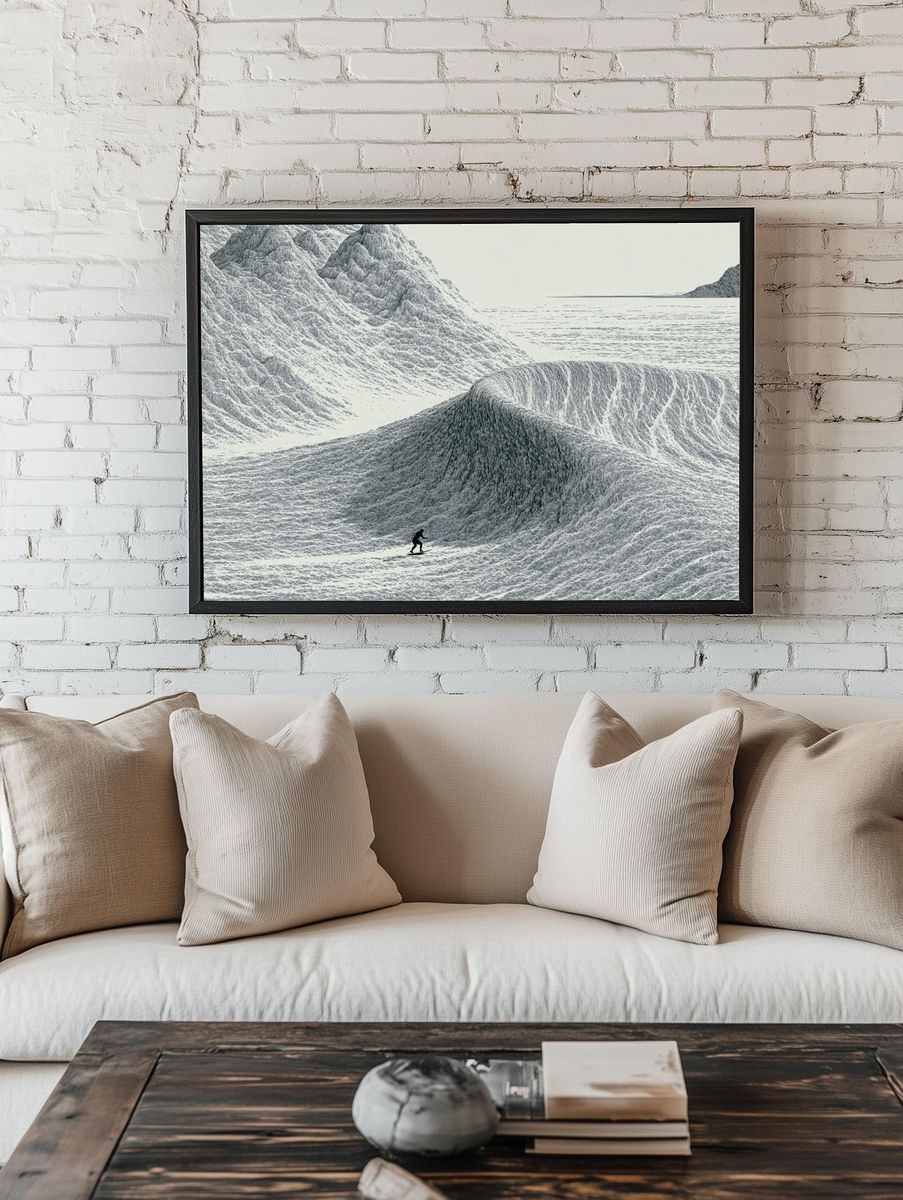 Snowboarder in Frozen Mountains Poster. room preview