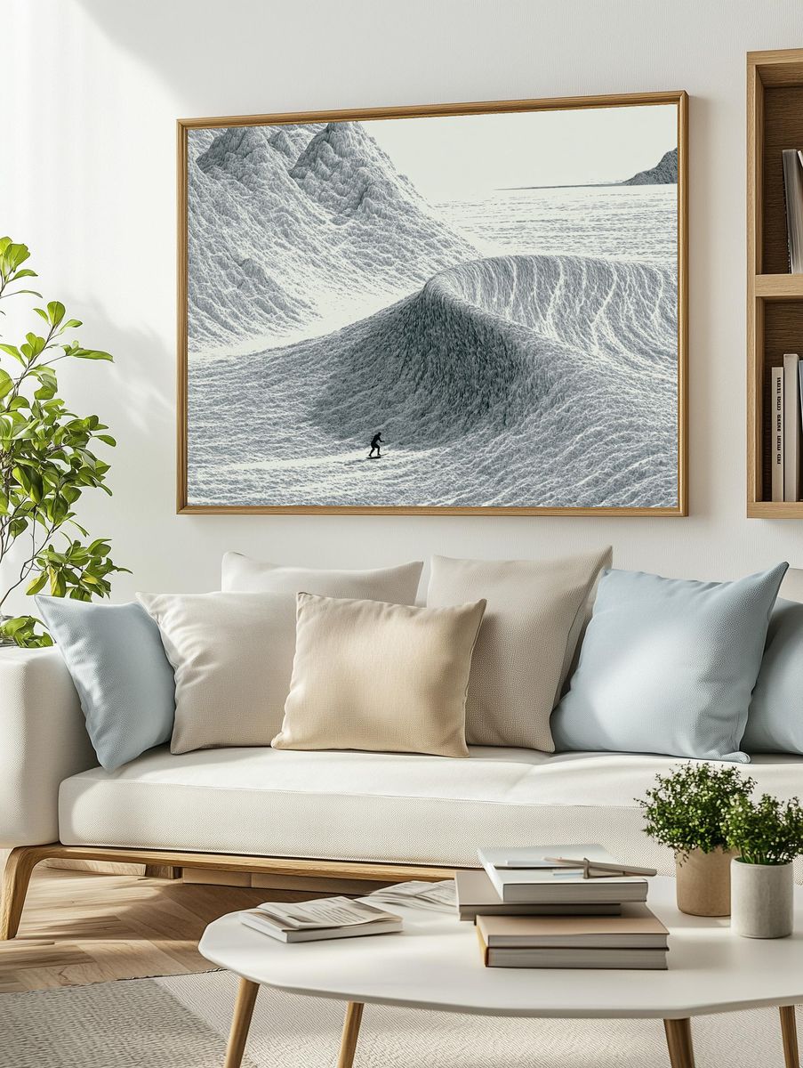 Snowboarder in Frozen Mountains Poster. — room view 2