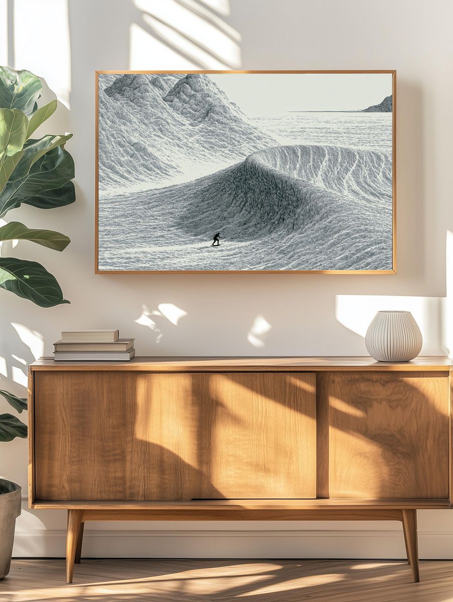 Snowboarder in Frozen Mountains Poster. — room view 3