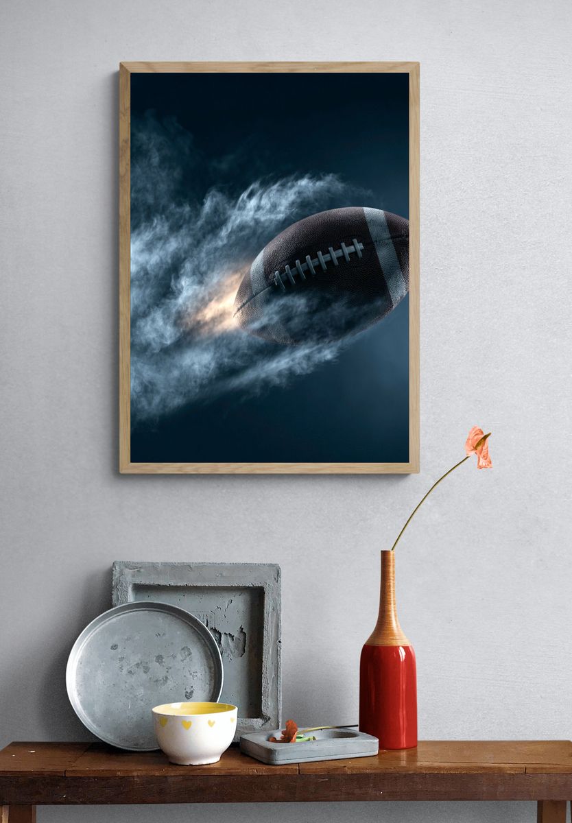Football in Motion Photography Poster. — room view 3