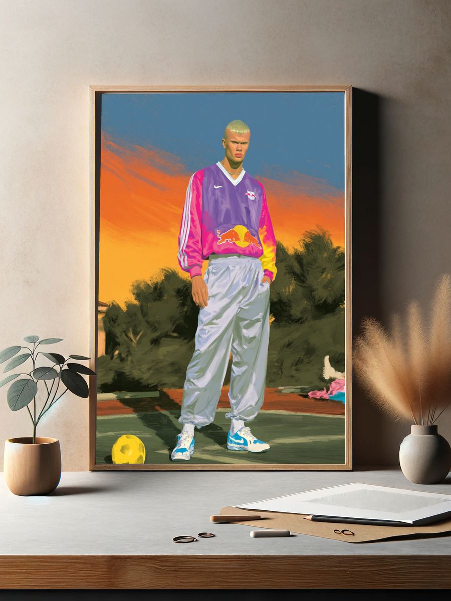 Soccer Player Sunset Illustration Poster. — room view 2