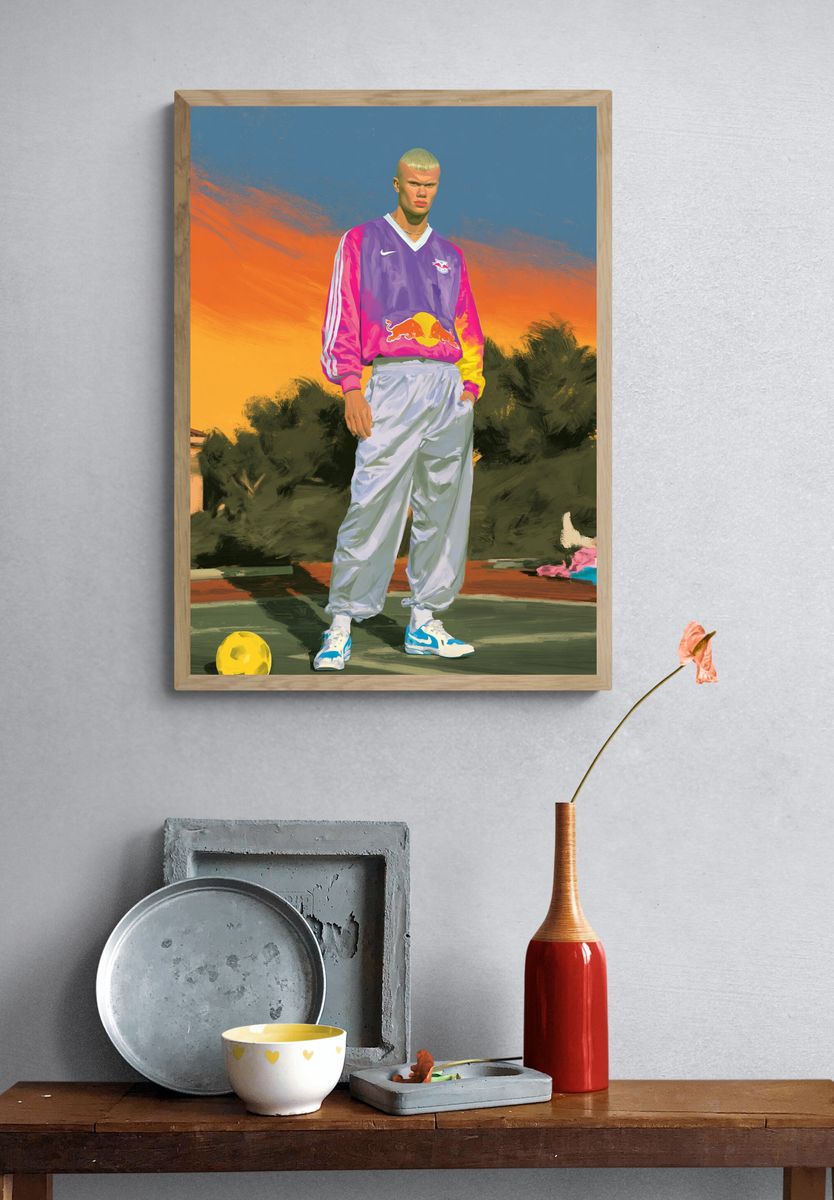 Soccer Player Sunset Illustration Poster. — room view 3