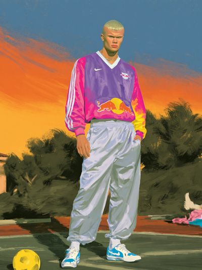 Soccer Player Sunset Illustration Poster. poster print